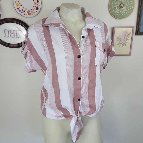 ASOS Tie Front Mauve Pink Button Picnic Shirt | M - Picture 7 of 13